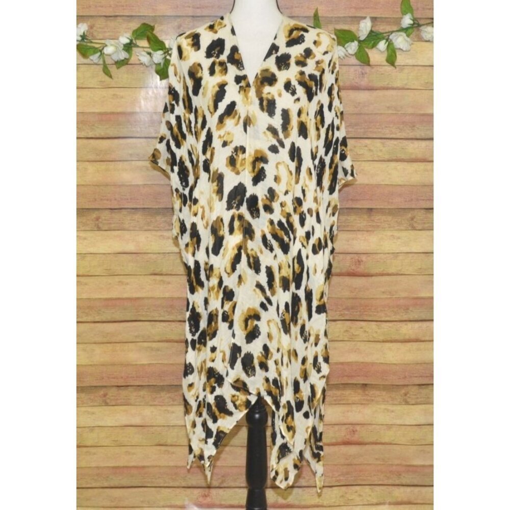 Marcus Adler Long Cheetah Print Boho Kimono Cardigan Cover Up Womens One Size
